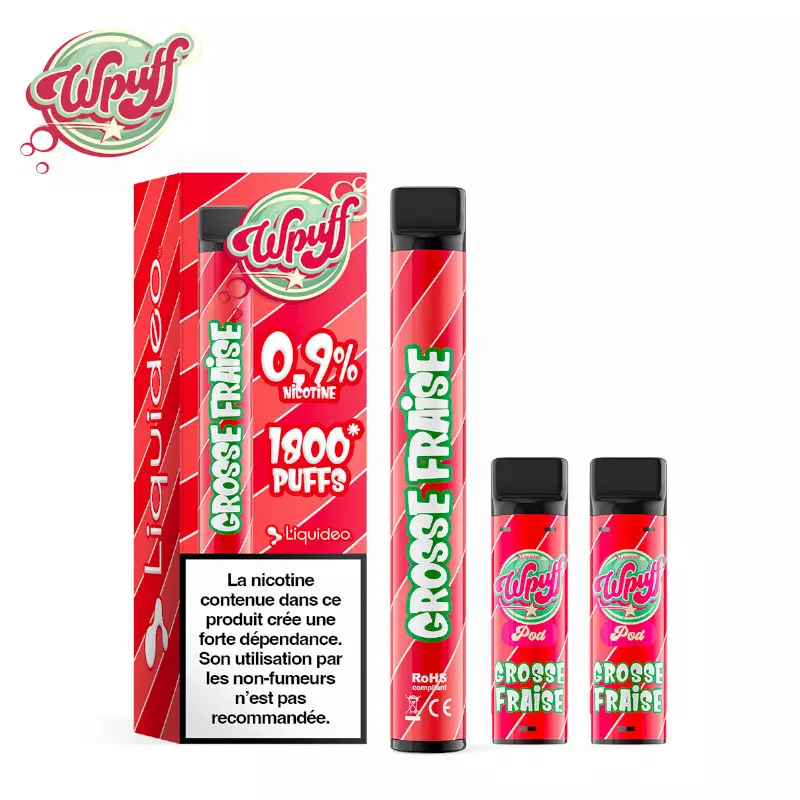 Kit Puff Wpuff 1800 1 Batterie + 3 Pods Grosse Fraise Liquideo 6984