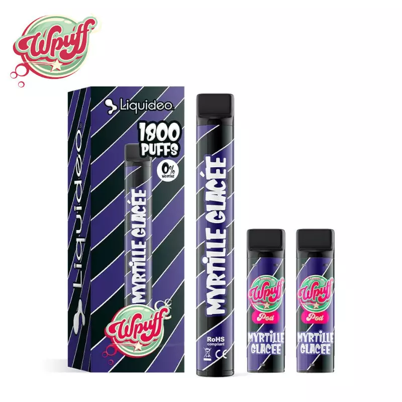 Kit Puff Wpuff 1800 1 Batterie + 3 Pods Myrtille Glacée Liquideo 7055