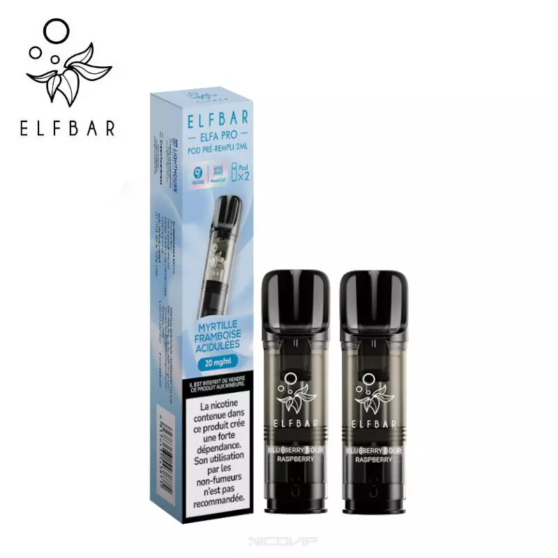 2 Recharges Puff Myrtille Framboise Acidulées Elfa pro Elfbar - 20 mg