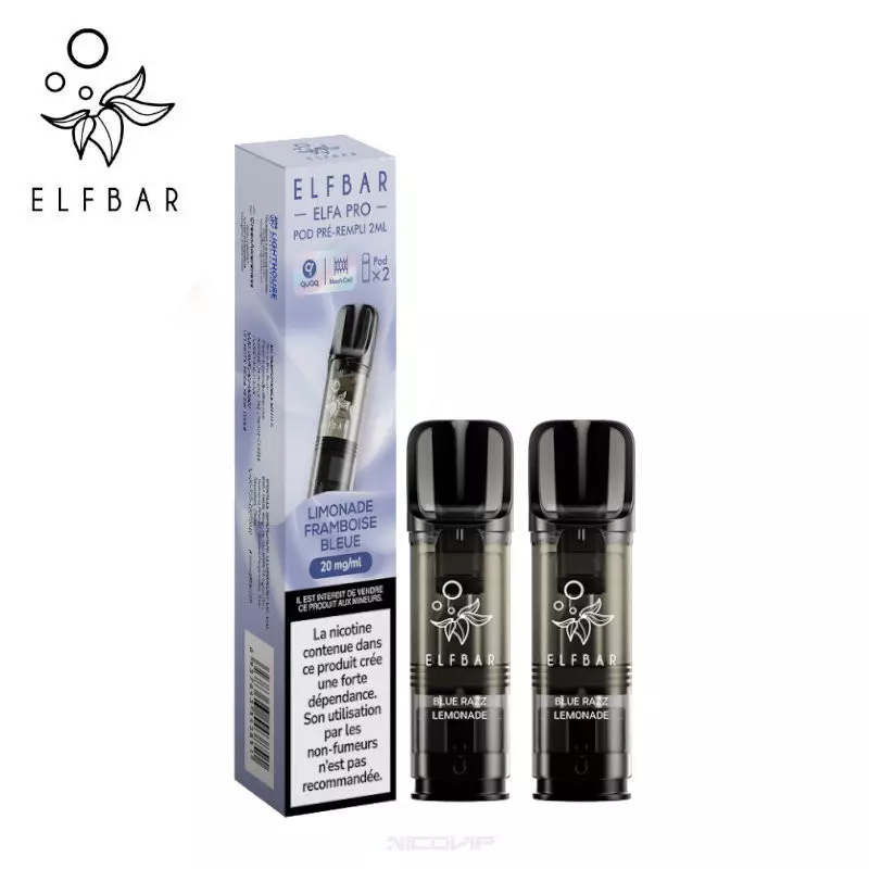 2 Recharges Puff Limonade Framboise Bleue Elfa pro Elfbar - 10 mg