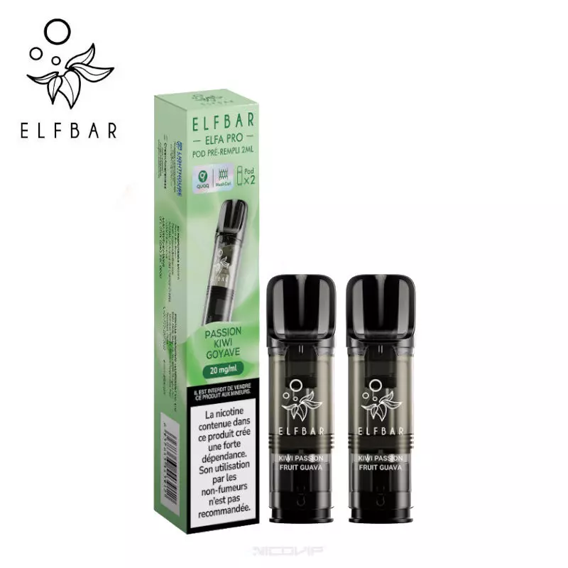 2 Recharges Puff Kiwi Passion Goyave Elfa pro Elfbar - 10 mg