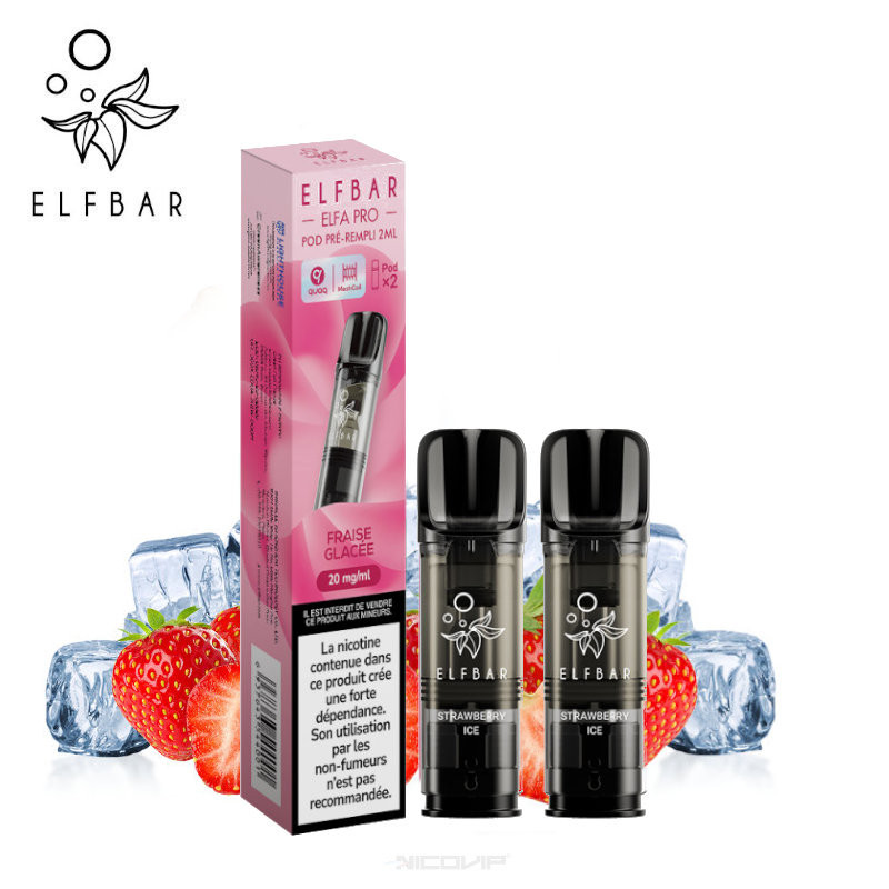 2 Recharges Puff Fraise Glacée Elfa pro Elfbar - Sans nicotine