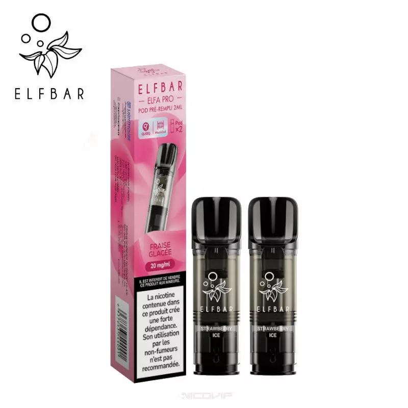 2 Recharges Puff Fraise Glacée Elfa pro Elfbar - 10 mg