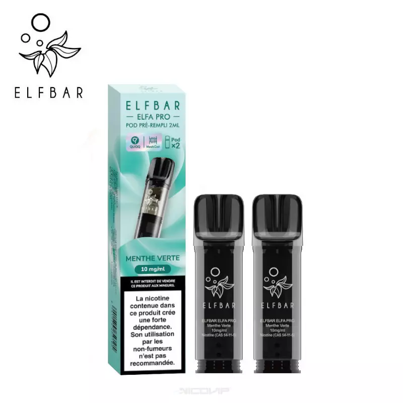 2 Recharges Puff Menthe Verte Elfa pro Elfbar - 10 mg