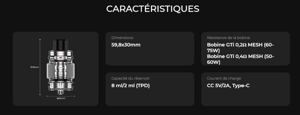 clearomiseur iTank 2 Vaporesso caractéristiques