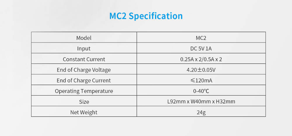 Chargeur Accu MC2 Xtar caractéristiques