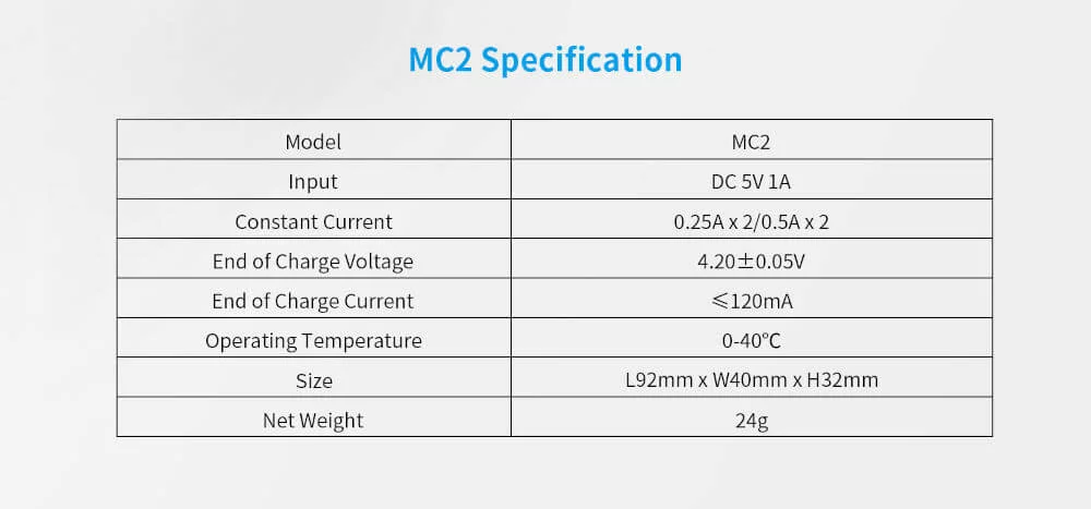 Chargeur Accu MC2 Xtar caractéristiques