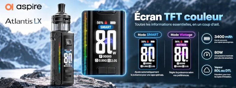 Kit Pod Atlantis LX 3400mAh Aspire écran tft