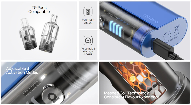 Kit Pod Cyber GT 2400 Aspire caractéristiques