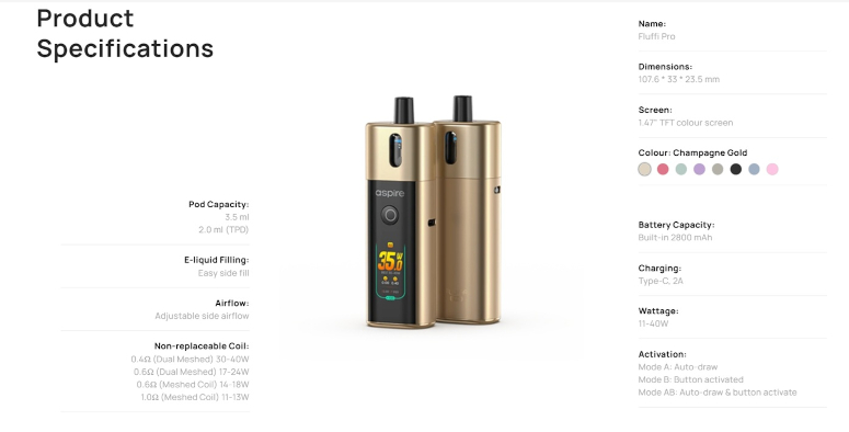 kit pod fluffi pro caractéristiques