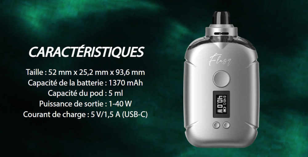 Kit FlasQ Pod 1370mAh Eleaf caractéristiques