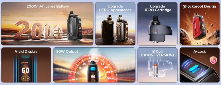 Kit Pod Aegis Hero 5 Geek Vape fiche technique