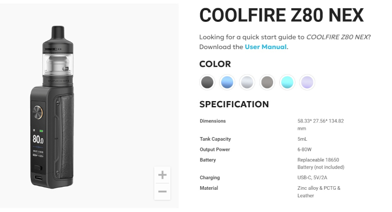 Kit Coolfire Z80 NEX 80W Innokin caractéristiques