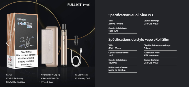 Kit Pod Eroll Slim + Powerbank Joyetech caractéristiques