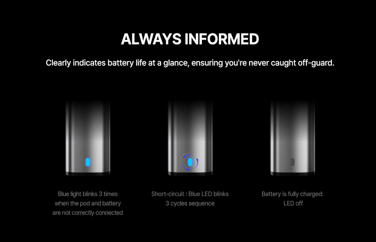 indicateur led batterie Aro Justfog