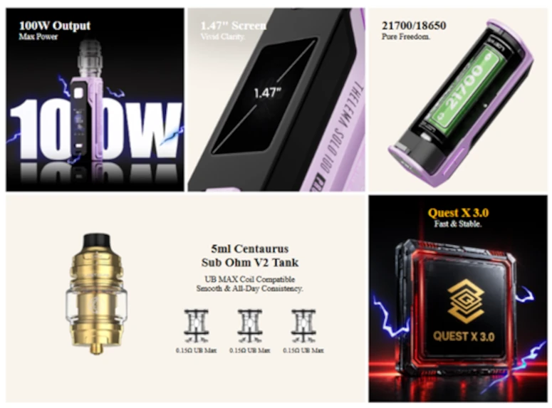 caractéristiques Thelema Solo 100 Pro Lost Vape