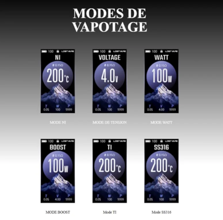 modes détaillés de la Thelema Solo 100 Lost Vape
