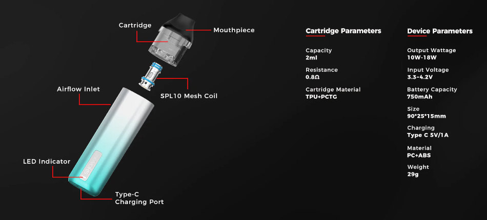 Kit Pod Feelin Mini 750mAh Nevoks caractéristiques