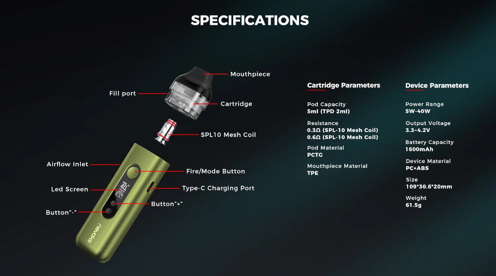 Kit Pod Feelin X 1600mAh Nevoks caractéristiques
