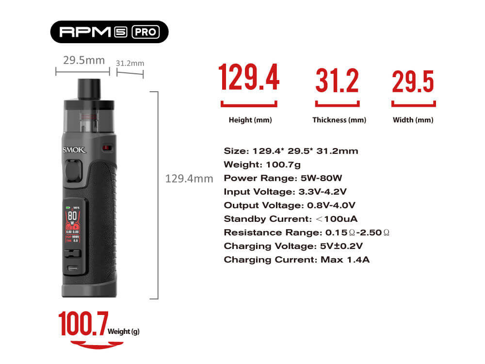 Kit RPM 5 Pro 8 W Smok présentation caractéristiques