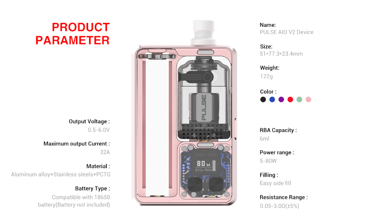 Kit Pulse AIO V2 80W Vandy Vape caractéristiques