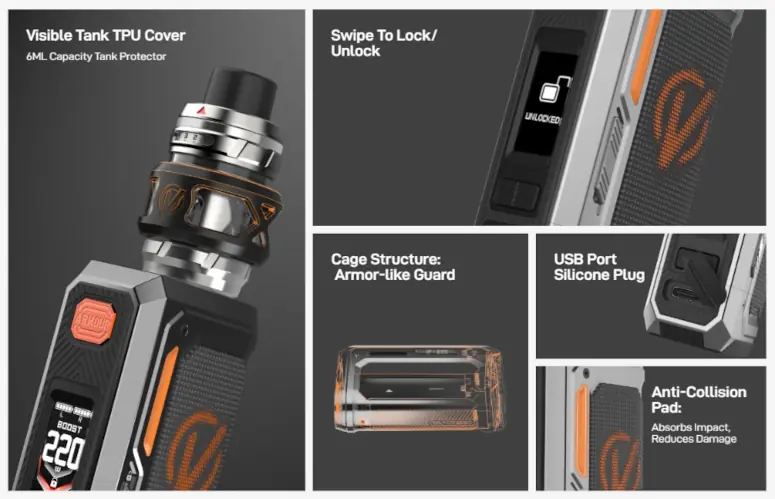 Kit Armour Octa 220W Vaporesso caractéristiques