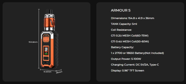 Armour S vaporesso caracteristiques 2