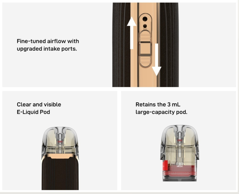 Luxe Q3 Vaporesso airflow et cartouches