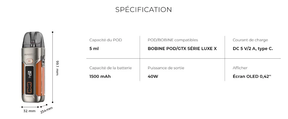 Kit Pod Luxe X Pro Vaporesso caractéristiques