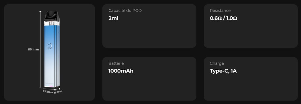 Kit Xros 3 1000mah Vaporesso caractéristiques