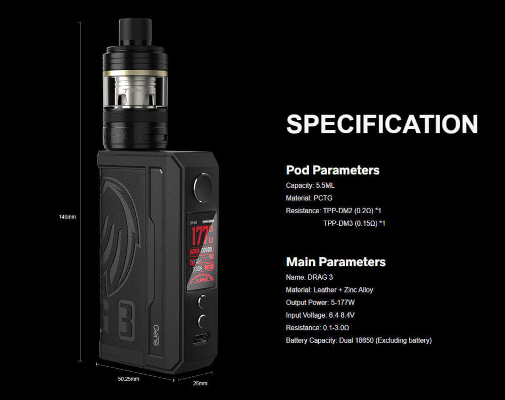 Pack Drag 3 TPP X Voopoo caracteristiques