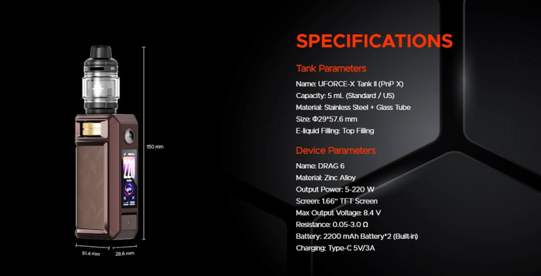 Kit Drag 6 4400mAh Voopoo fiche technique