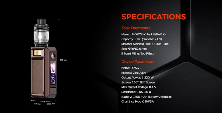 Kit Drag 6 4400mAh Voopoo fiche technique