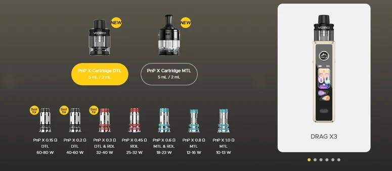 compatibilités des cartouches PnP X de Voopoo