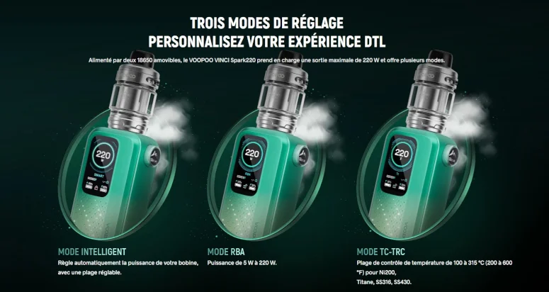 Kit Vinci Spark 220 Voopoo modes