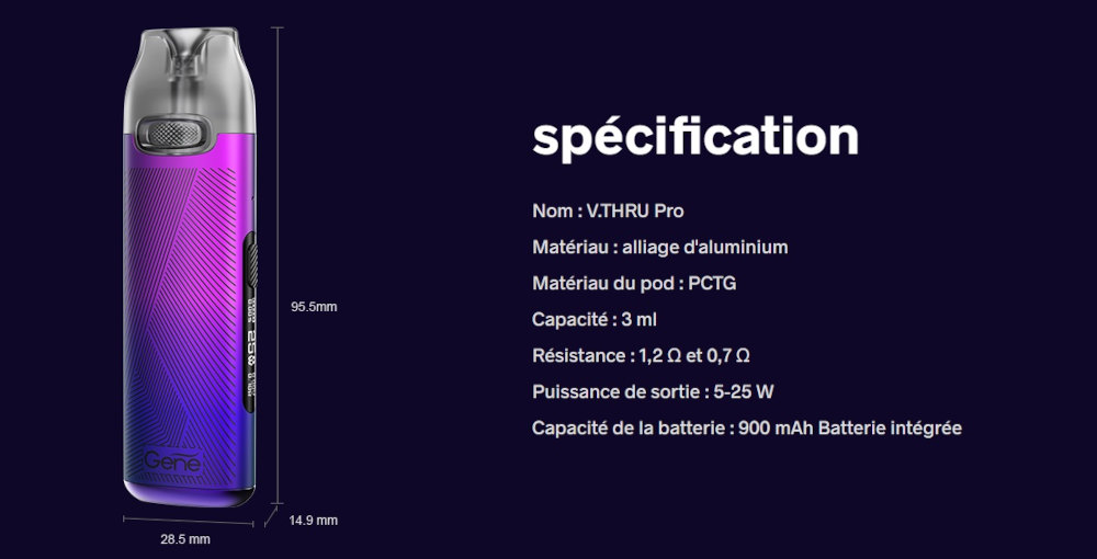 VThru Pro Eternity Edition 900mAh Voopoo caractéristiques