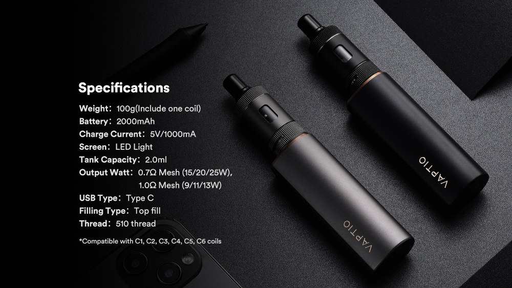 Kit Cosmo 2 2000mAh Vaptio caractéristiques