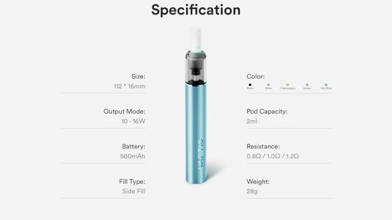 Kit Slim Starter 500mAh Vaptio fiche technique