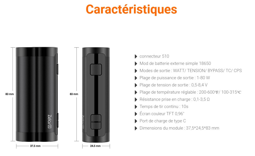 box zelos x Aspire caractéristiques